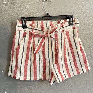 Women's High Elastic Waist Belt Bow Short Pants - Red Black & White